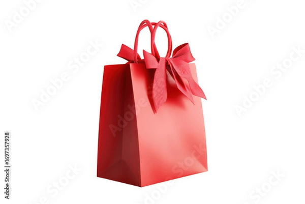 Obraz Elegant red gift bag with bow for special occasions shopping present celebration and decoration, isolated on transparent background