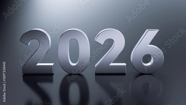Fototapeta Digital Art Depicting Shiny 2026 Year in 3D for New Year Resolutions and Corporate Visuals