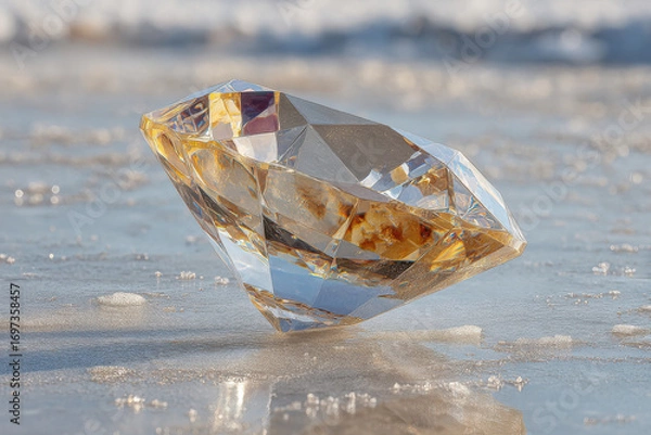 Obraz glistening stone rests on smooth icy surface light in extraordinary display