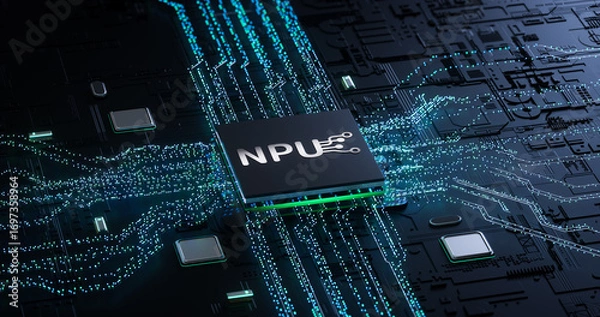 Fototapeta Digital Art Showcasing Advanced NPU Chip on Futuristic Circuitry for Technology Innovation Marketing Campaigns