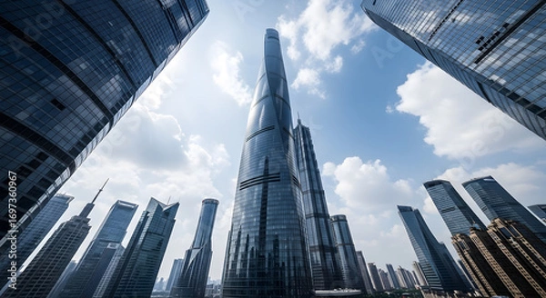Obraz Shanghai Skyline: Skyscrapers Reaching for the Sky on a Sunny Day