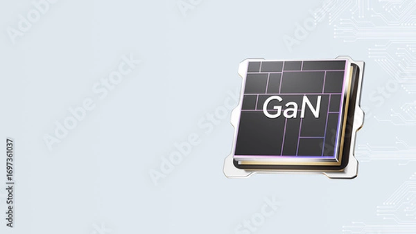 Fototapeta 3D Rendering of GaN (Gallium Nitride) Semiconductor Chip with Transparent Background for Tech and Electronics Design