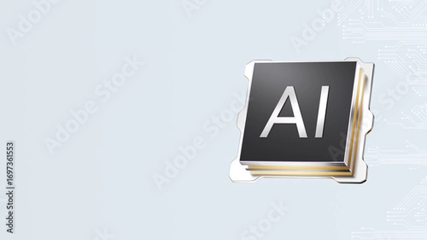 Fototapeta 3D rendering of artificial intelligence microchip with metallic accents and circuit patterns for technology innovation concepts