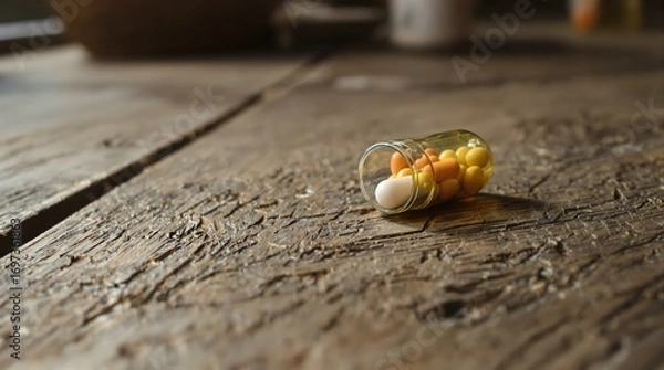Fototapeta Small Colorful Candy Spilled on a Rustic Weathered Wooden Surface.