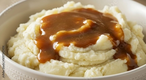 Fototapeta Mashed potatoes with gravy