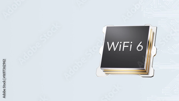Fototapeta 3D Rendering of WiFi 6 Semiconductor Chip with Transparent Background for Wireless Technology Concept Designs