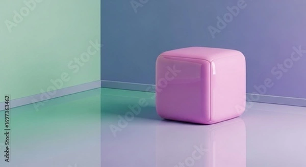 Fototapeta Minimalist Soft Pink Cube in Clean Modern Room Corner