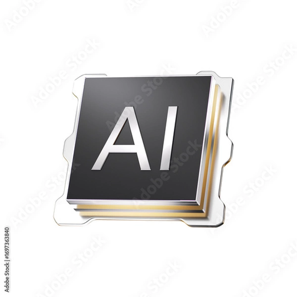 Fototapeta Digital Art Depiction of Futuristic AI Chip Featuring Transparent Background for Technology Graphics