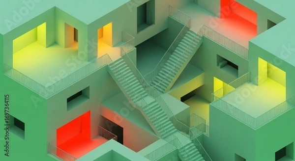 Fototapeta Modern Abstract Architectural Maze with Vibrant Light Accents