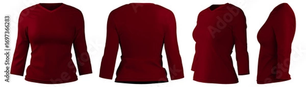 Fototapeta Long sleeve t-shirt in dark red with multiple angles showcased