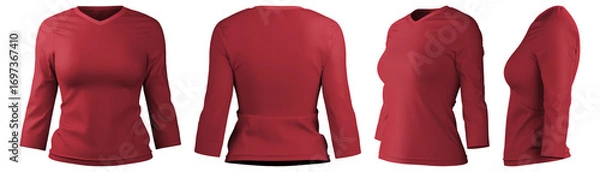 Fototapeta Long sleeve t-shirt design showcasing a realistic red fabric texture