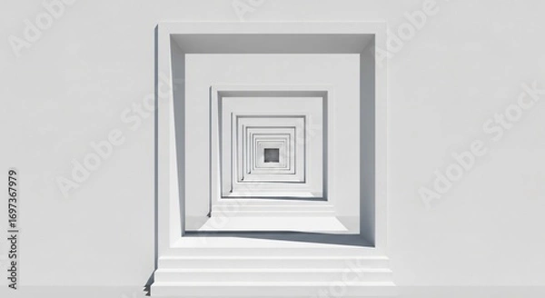 Fototapeta Modern White Architectural Tunnel with Repeating Square Frames