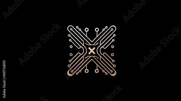 Obraz Letter X Circuit Chip Minimalist Logo