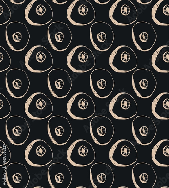 Fototapeta Seamless vector pattern with beige eyeballs on black background halloween spooky design for projects