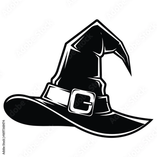 Fototapeta A black witch's hat with a wide brim and buckle generative ai