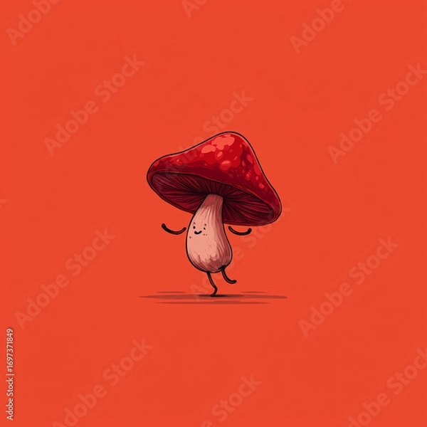 Obraz dancing mushroom red background