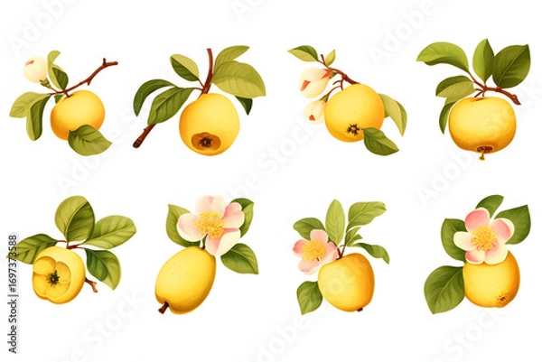 Obraz Watercolor painting of lemon branches with yellow fruit and green leaves