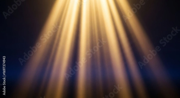 Fototapeta Golden light beams shining through dark background creating hope and inspiration