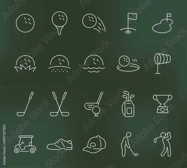 Fototapeta 白線で構成されたシンプルなゴルフアイコンセット　ベクター素材	