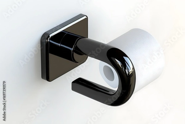 Obraz Sleek black toilet paper holder with a single roll of white tissue