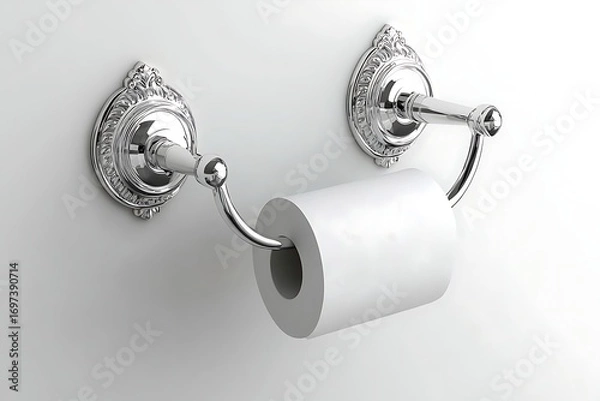 Obraz Ornate double-arm chrome toilet paper holder with decorative detailing