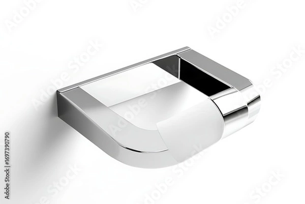 Obraz Shiny, chrome-plated wall-mounted soap dish with a curved design. Modern aesthetic