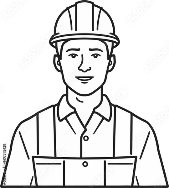 Obraz Hardworking construction worker with a hard hat and uniform. Suitable for construction industry marketing materials and safety brochures.