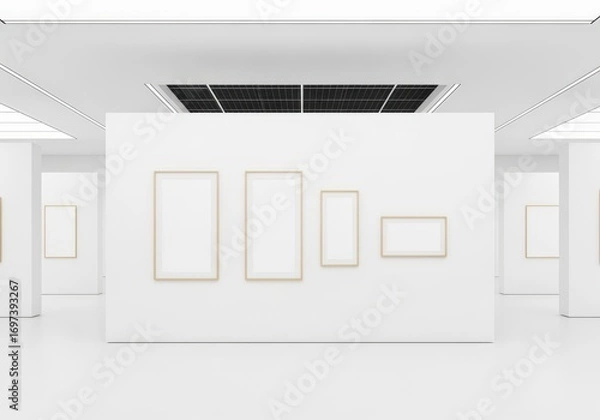 Fototapeta Contemporary White Exhibition Space with Empty Frames