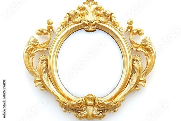 Obraz Ornate gold frame, oval, decorative, isolated on white background