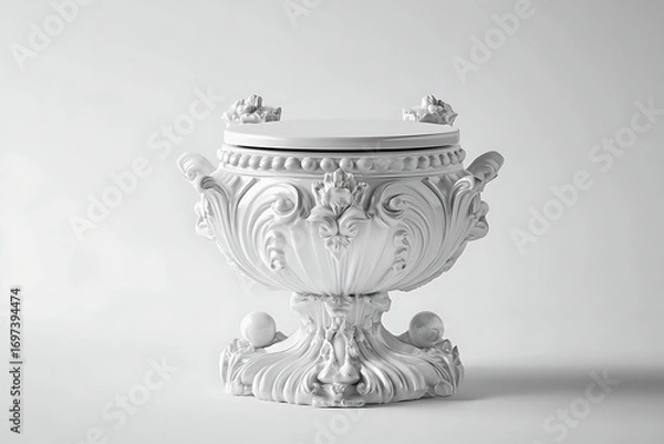 Obraz Ornate, white ceramic vase with sculpted floral details and pedestal base