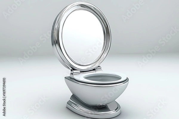Obraz Shiny, modern toilet with a chrome finish and open lid on a white background