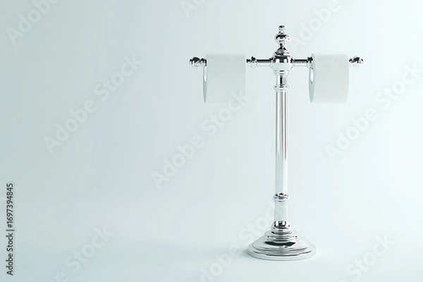 Obraz Elegant stand holding two rolls of toilet paper, shiny chrome finish