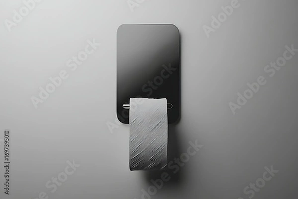 Obraz Minimalist black toilet paper holder with a roll of white toilet paper