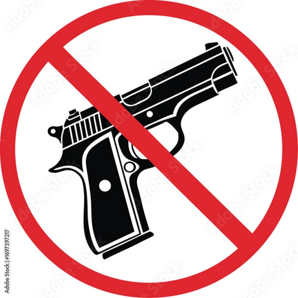 Fototapeta No Guns Allowed Symbol Red Circle with Slash Over Black Handgun Silhouette Promoting Gun Control and Public Safety Awareness