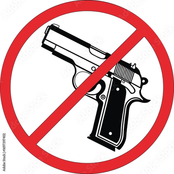 Fototapeta No guns allowed symbol with a hand pistol crossed out representing gun control and violence prevention efforts for safer communities