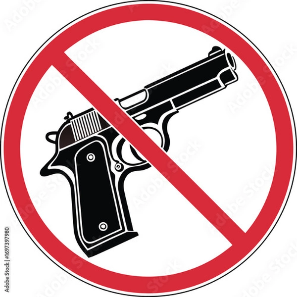 Fototapeta Prohibited Gun Symbol with Red Circle and Slash Preventing Violence and Promoting Safety Awareness in Public Places
