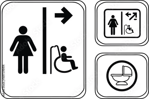 Fototapeta Restroom Signage Featuring Women Accessibility and Baby Changing Facilities Vector Illustration for Public Spaces Wayfinding and Inclusivity