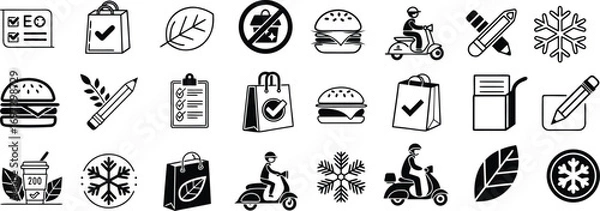 Fototapeta Set of Eco Friendly and Delivery Icons for Sustainable Lifestyle and Efficient Service Design