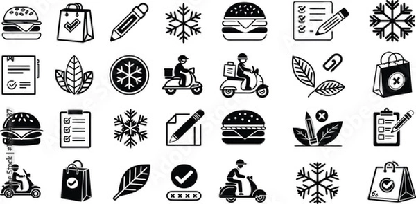 Fototapeta Vector Icons Collection with Delivery Food and Winter Themes Ready for Custom Designs and Creative Projects