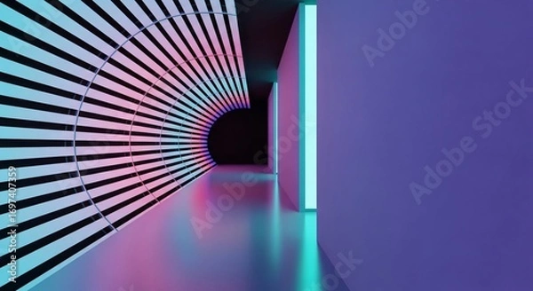 Fototapeta Futuristic Neon Hallway with Vibrant Colors and Modern Architectural Design