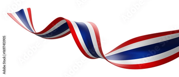Fototapeta Thailand flag ribbon flying isolated on transparent background with copy space 3D render