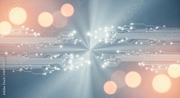 Fototapeta Modern Circuit Board Design with Glowing Lights and a Futuristic Background
