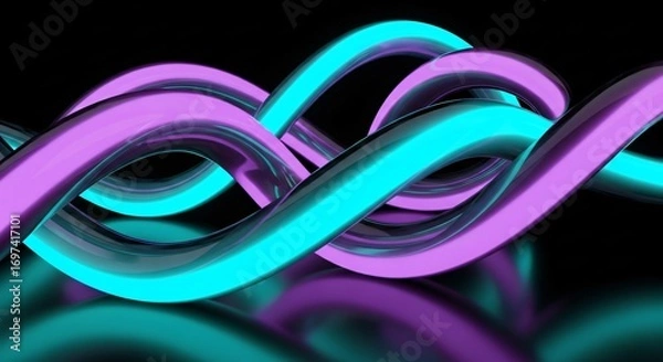 Fototapeta Abstract 3D Neon Light Tubes in Vibrant Colors Against a Black Backdrop