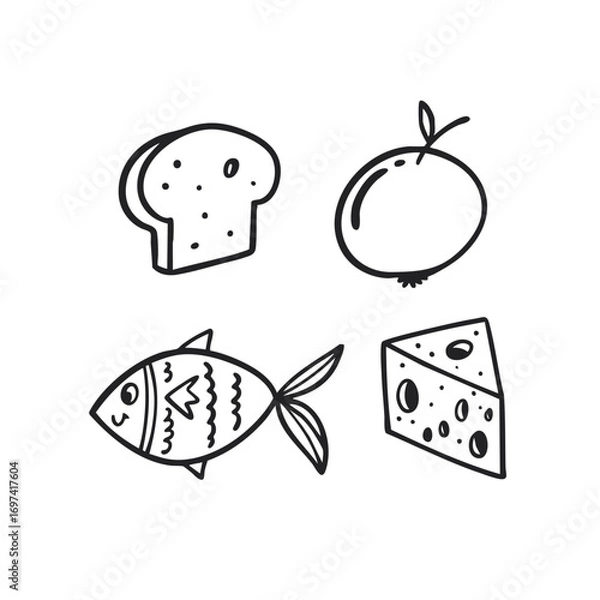Fototapeta Different food icons line art style vector illustration