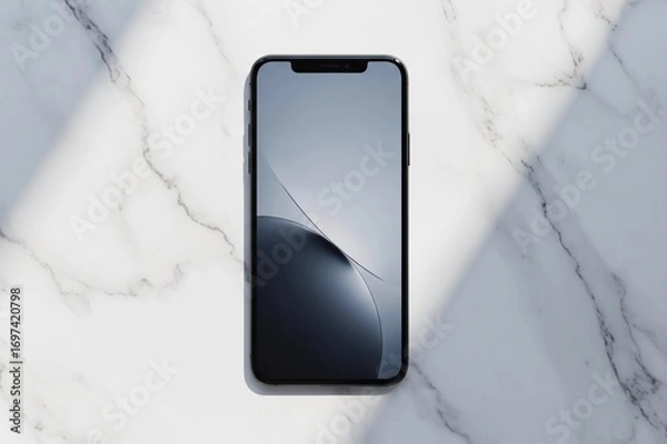 Fototapeta Elegant Smartphone Mockup on White Marble Surface with Shadow