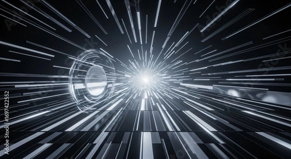 Fototapeta Abstract Futuristic Tunnel with Bright Light and Geometric Lines for Design
