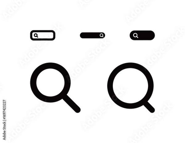 Fototapeta A collection of magnifying glass and search icons, for finding information, data, and user interface elements