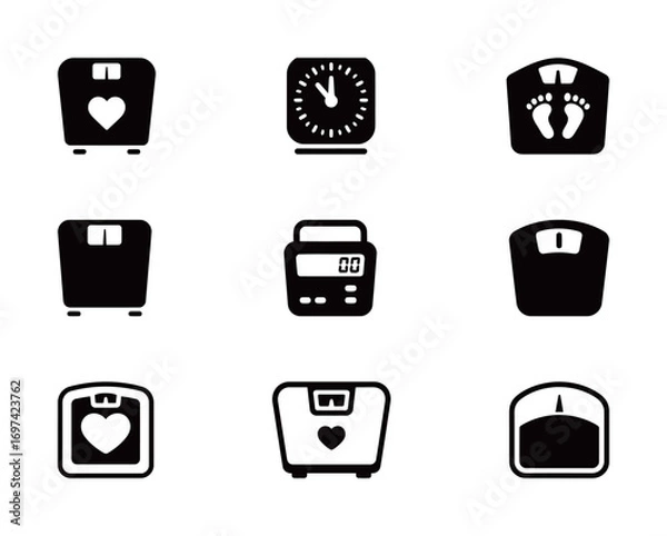 Fototapeta A collection of weight scale and fitness icons, for health, diet, and monitoring progress