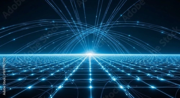 Fototapeta Digital Network Connections with Glowing Lines Representing Data Transfer