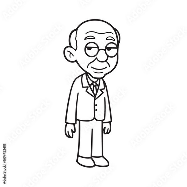 Fototapeta Old person in formal suit black and white vector illustration portrait elegant classic digital artwork
